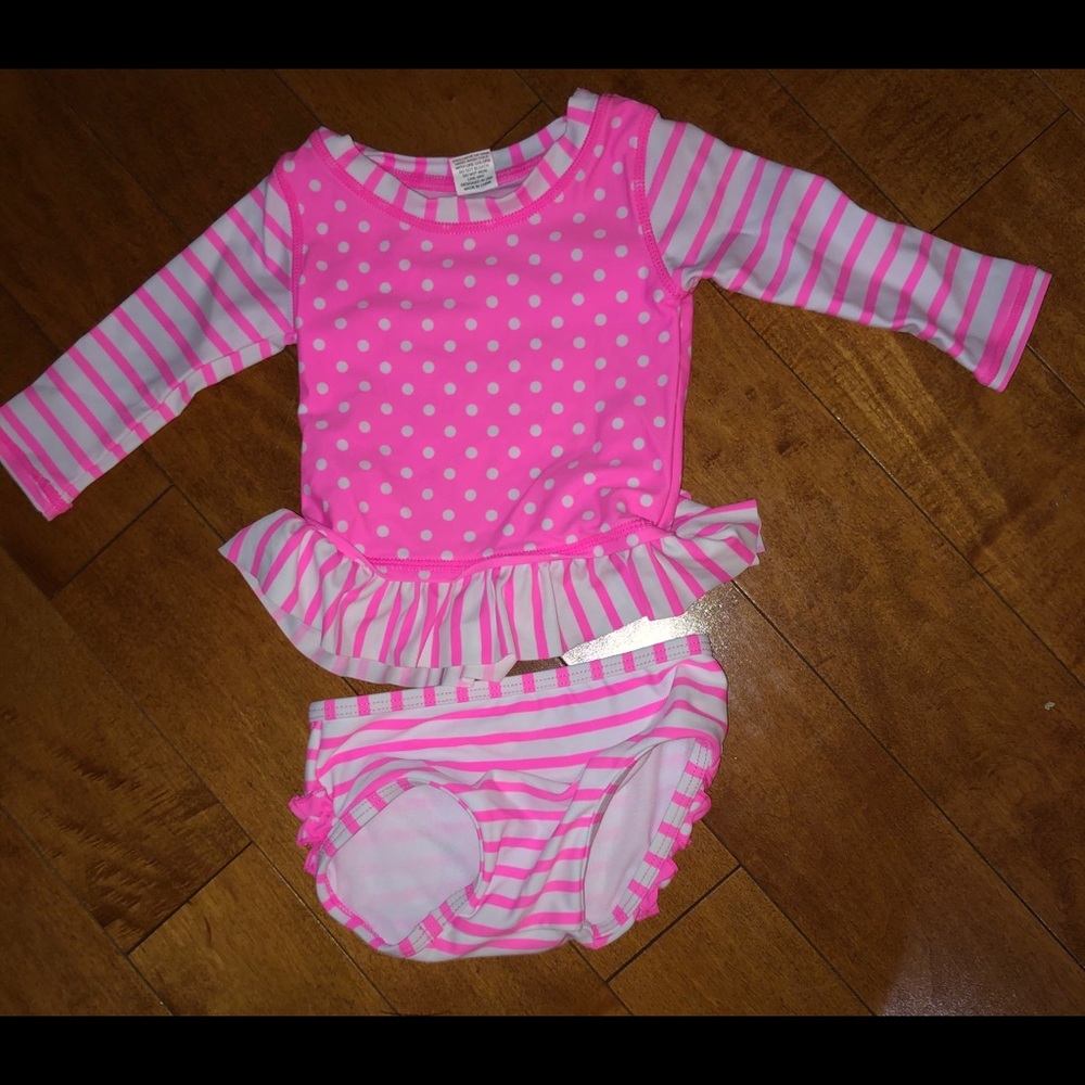 Hot Pink Polka Dot Rashguard Bikini